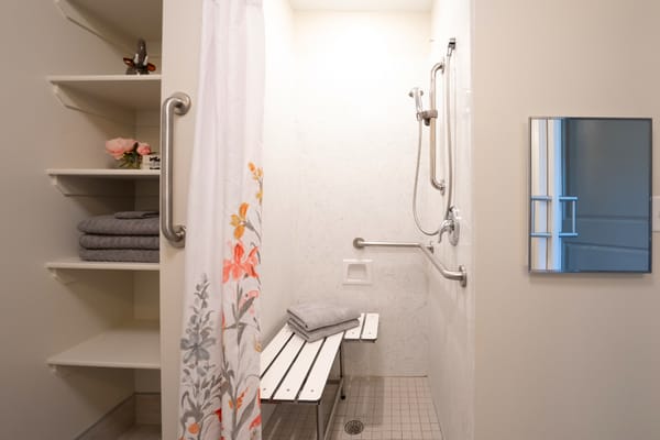 Accessible shower in a resident's bathroom