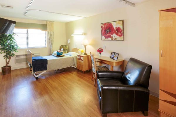 A bright interior of a private resident room