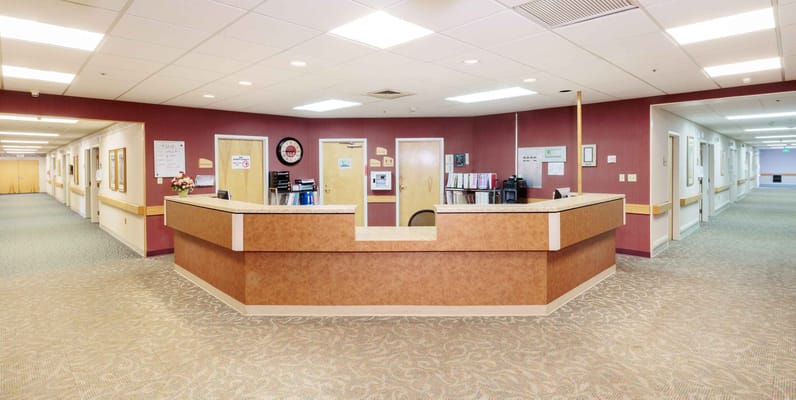 Reception area in the facility with seating and access points