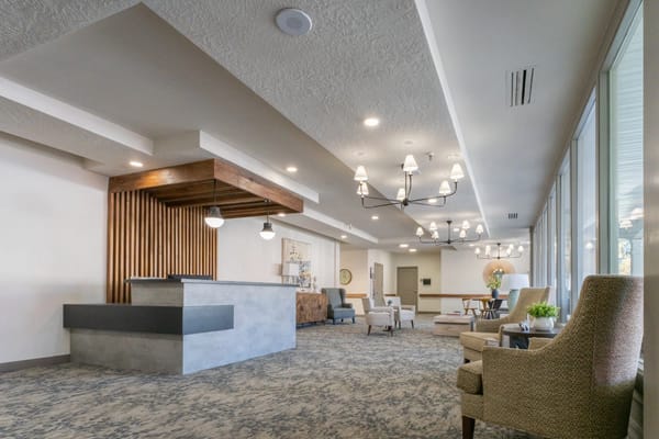 Lobby area with seating and reception desk