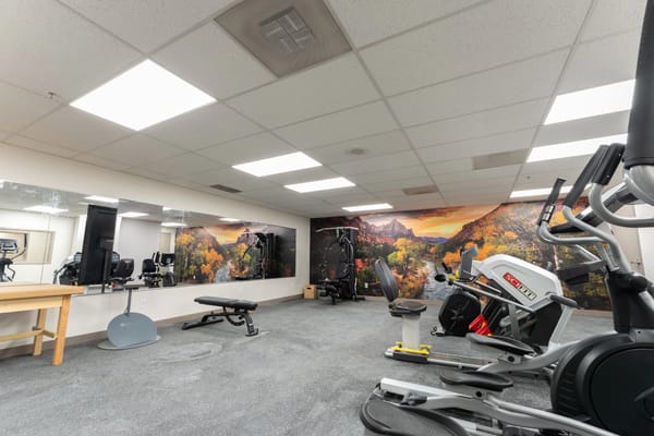 Interior view of a fitness area with gym equipment