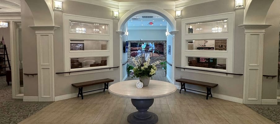 Interior view of the facility lobby with decorative elements