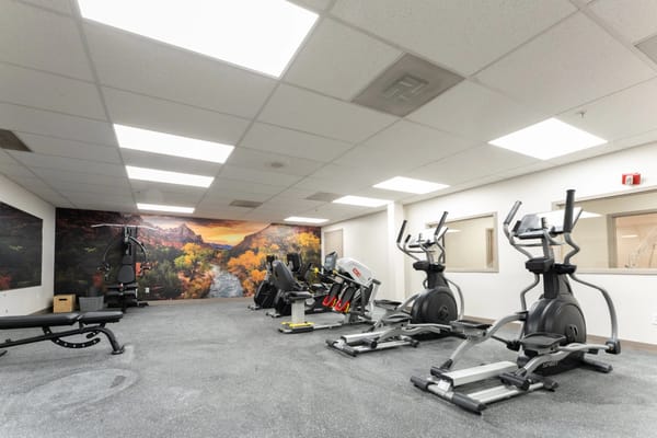Interior view of a fitness area with exercise equipment