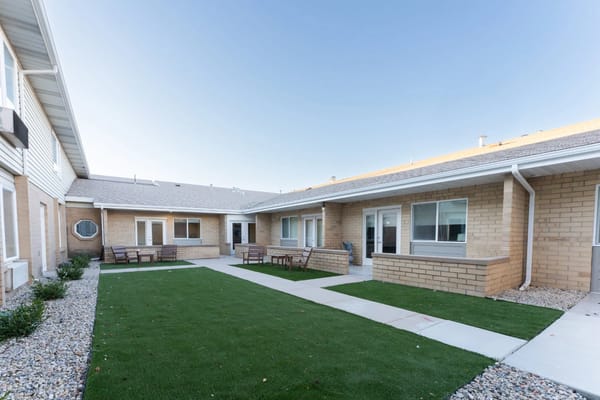 Outdoor courtyard area with seating