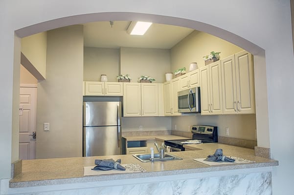 Well-lit kitchen area in a residential facility