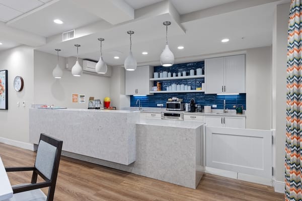 Modern kitchen area in a senior living facility