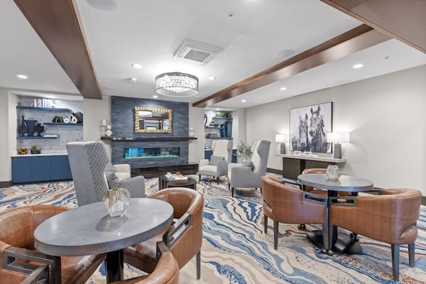 Common area with comfortable seating and decorative elements