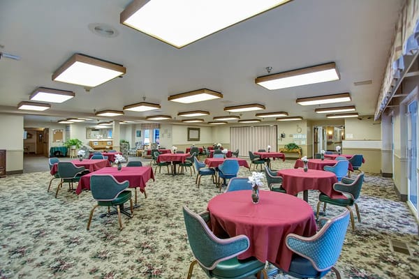 Interior dining room with tables and chairs