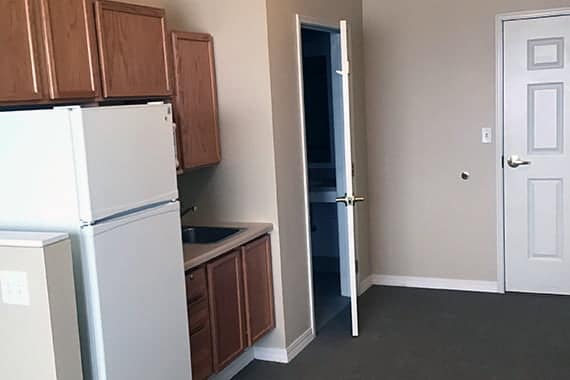 Interior view of a kitchenette in a resident room