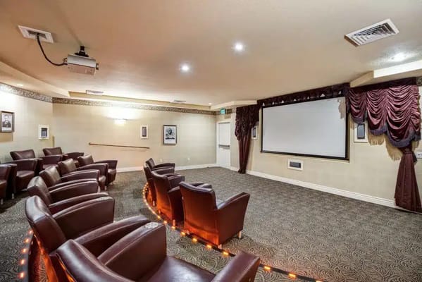Interior view of a cozy movie theater room