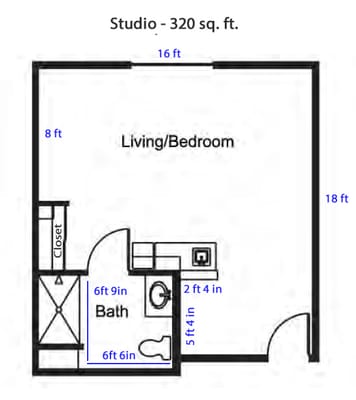 Architetural floor plan of a studio apartment
