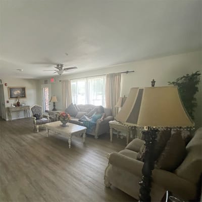 Cozy lounge area with comfortable seating and natural light