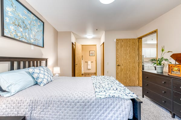 Cozy resident room with a bed and decor