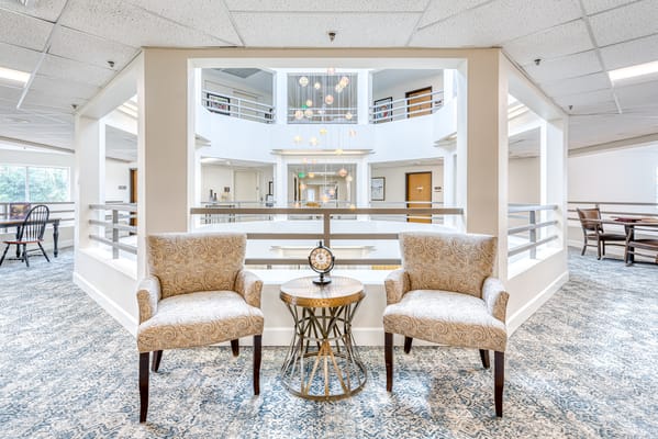 Interior view of a common area with seating