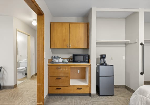 Private resident room with kitchenette area