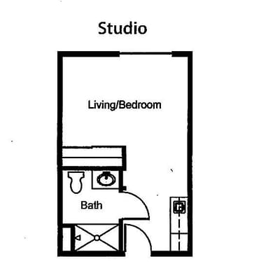 Floor plan of a studio apartment unit