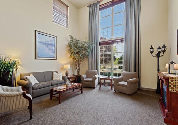 Bright and inviting common area with seating