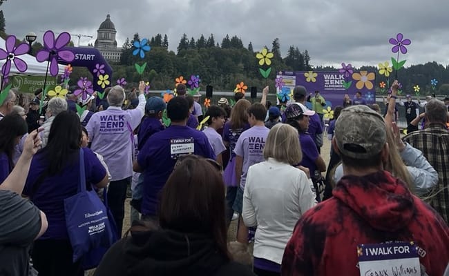 Community event for Alzheimer's awareness with participants