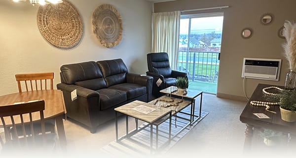 Cozy seating area in a senior living apartment