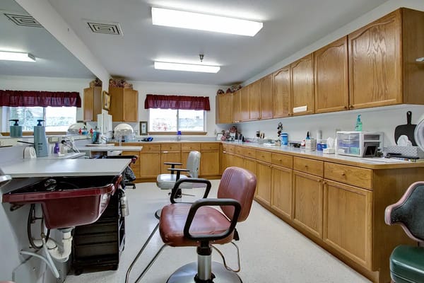 Interior photo of a salon area with styling chairs