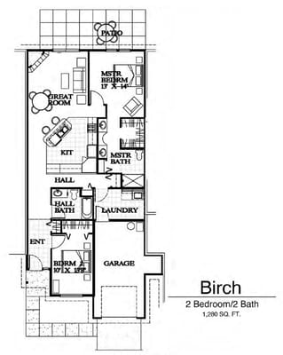 Architectural floor plan of a Birch model home