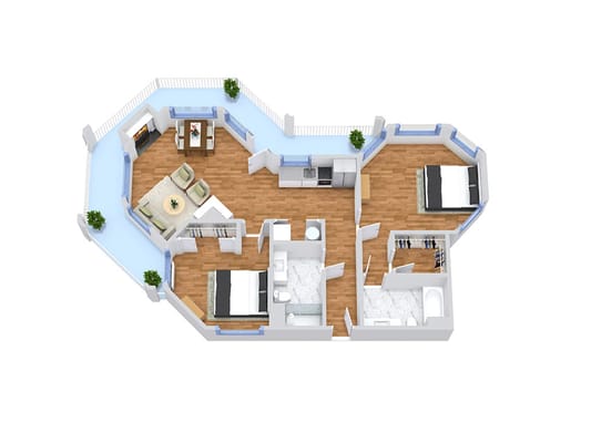 Architectural floor plan of a senior living unit