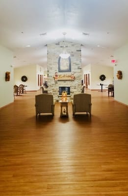 Interior view of a common area with seating and decor