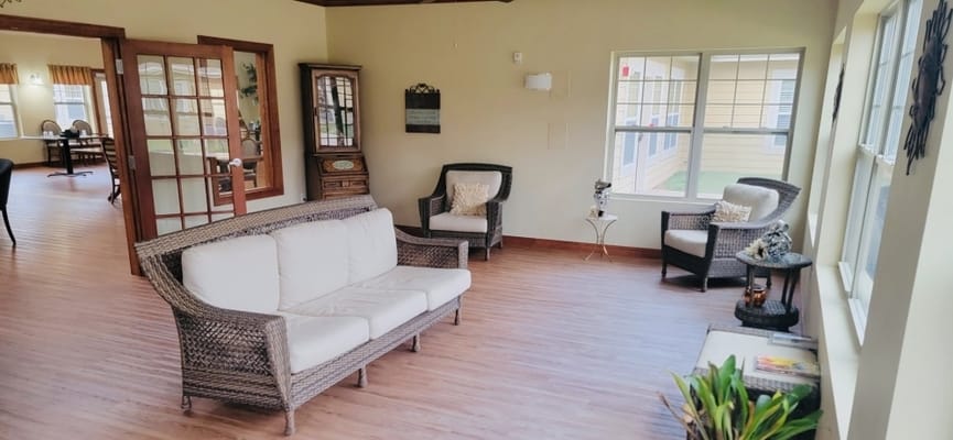 Cozy common area with seating and natural light