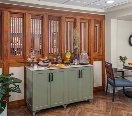 Interior space with snacks and fruits available