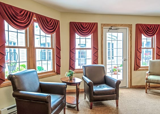 Bright interior common area with seating