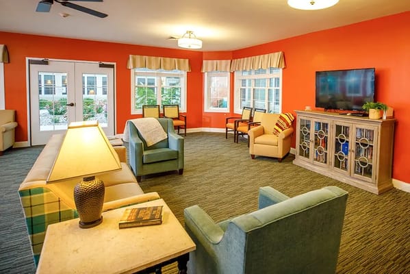 Interior view of a common area with seating