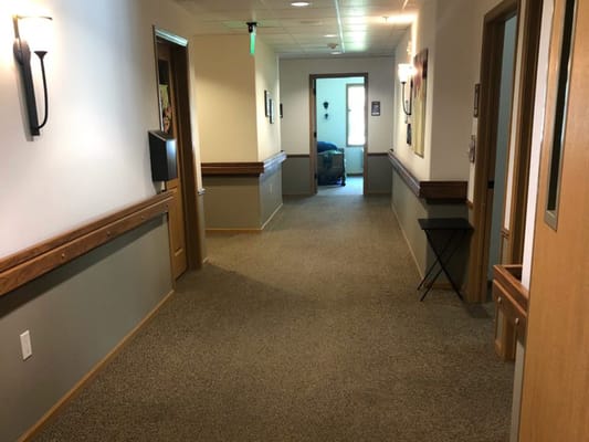 Empty corridor in a senior living facility
