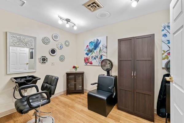 Interior of a salon area with styling chairs