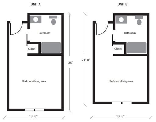 Architectural floor plan layout of two units