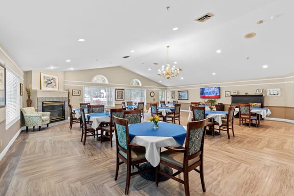 Dining area with tables and decorations