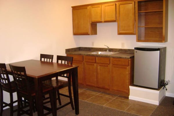 Interior of a small kitchenette in a senior living unit