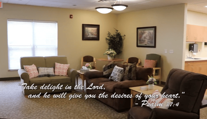 Cozy common area with sofas and decor