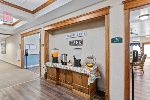 Cafe area with coffee and refreshments available