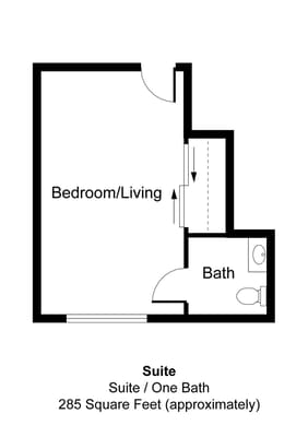 Floor plan of a suite with one bath