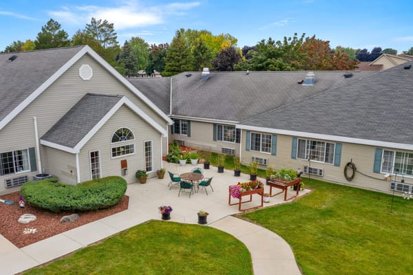 Aerial view of the outdoor space at LakeHouse New Holstein