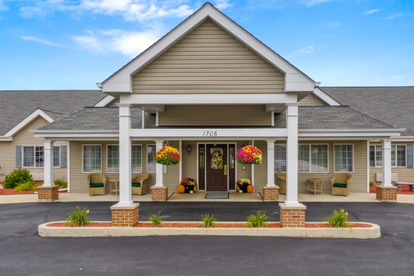 Exterior view of a senior living facility entrance