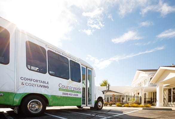 Facility transport vehicle near the entrance