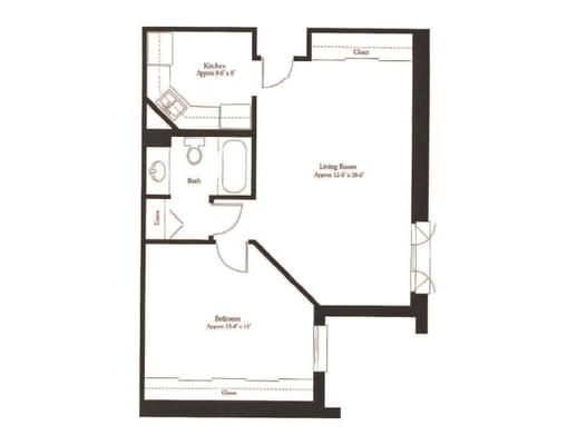 Architectural floor plan of a living unit layout