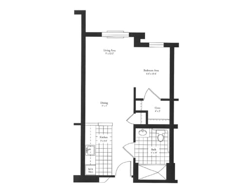 Architectural floor plan of a resident unit