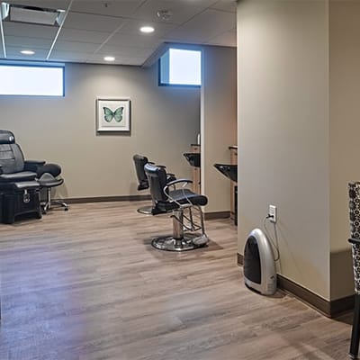 Interior view of a salon area in the facility