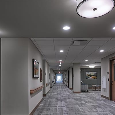 Interior hallway of the senior living facility