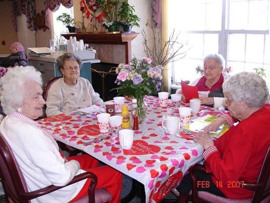 Residents enjoying a Valentine's Day gathering