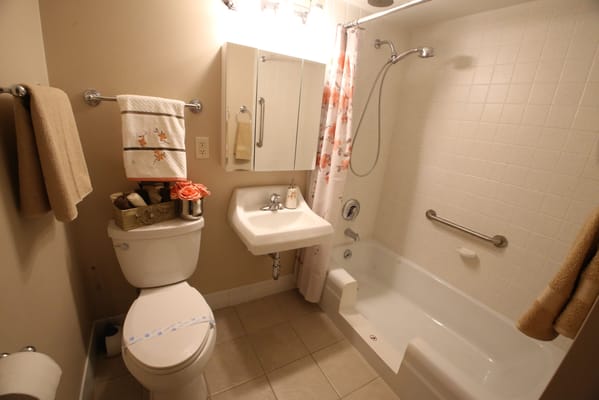 Well-equipped bathroom in a senior living facility