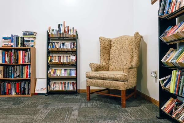 Cozy reading corner with bookshelves and an armchair