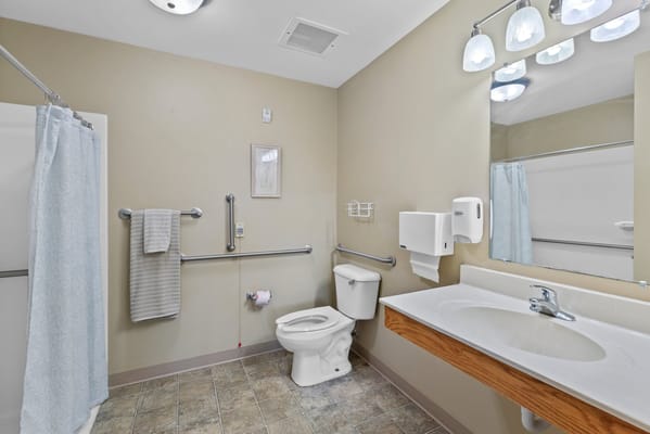Bright and accessible bathroom with safety features